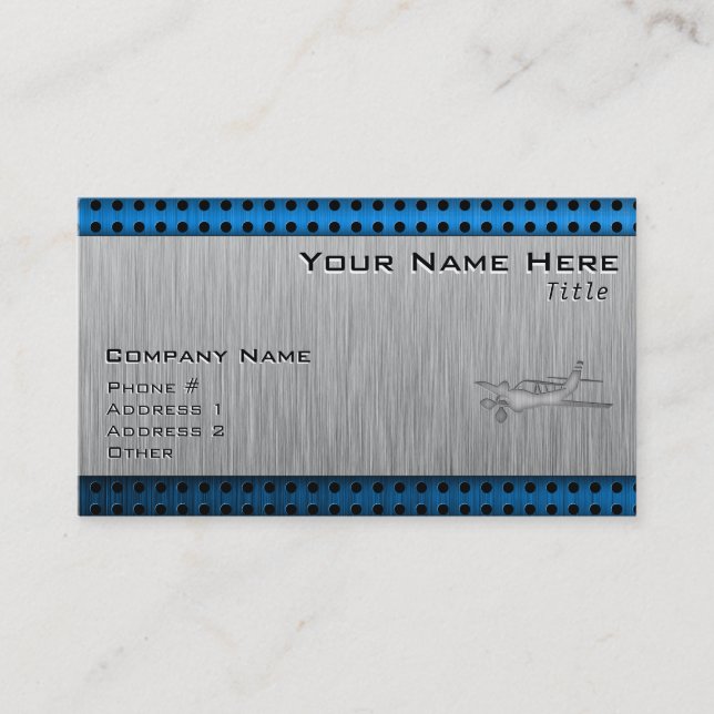 Brushed Metal-look Plane Business Card (Front)