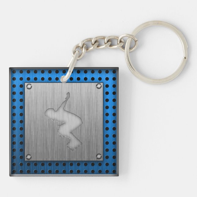 Brushed Metal-look Rollerblading Keychain (Back)