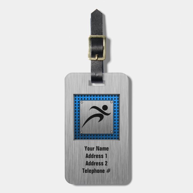 Brushed Metal look Running Luggage Tag (Front Vertical)
