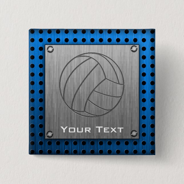 Brushed Metal-look Volleyball 2 Inch Square Button (Front)