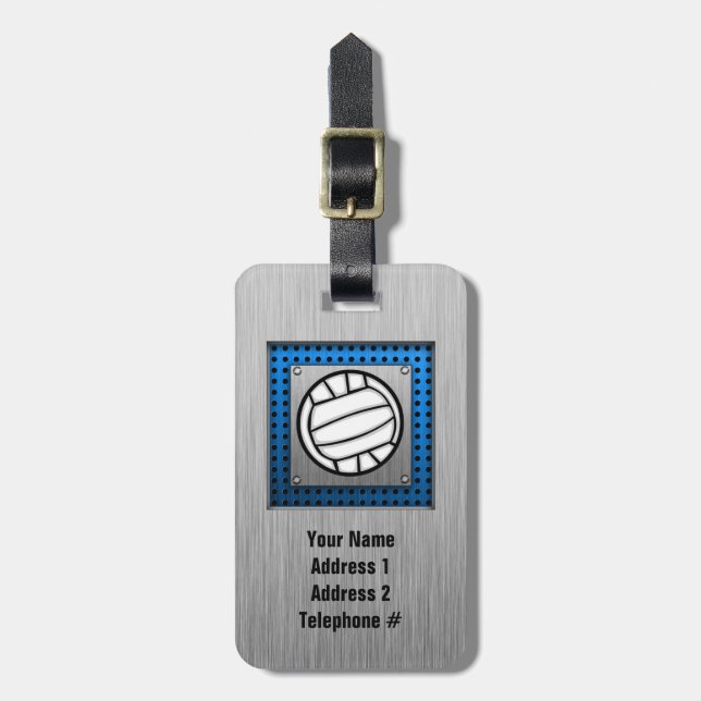 Brushed Metal look Volleyball Luggage Tag (Front Vertical)