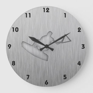 Brushed Metal-look Wakeboarder Large Clock