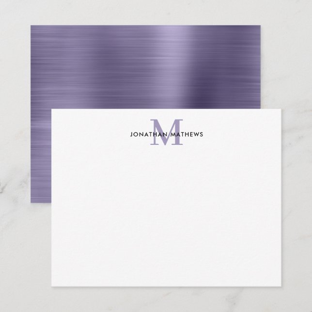 Brushed Metal Midnight Purple Classic Monogram Card (Front/Back)