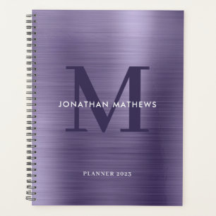 Brushed Metal Midnight Purple Classic Monogram Planner