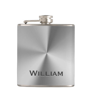 Brushed metal personalized name hip flask