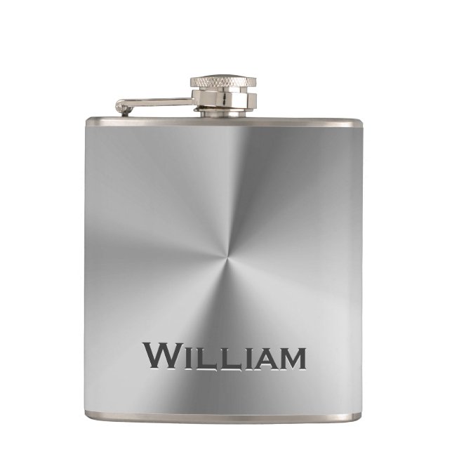 Brushed metal personalized name hip flask (Front)