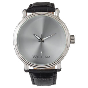 Brushed metal personalized name watch