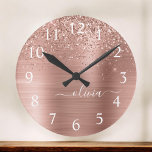 Brushed Metal Rose Gold Pink Glitter Monogram Large Clock<br><div class="desc">Rose Gold - Blush Pink Faux Foil Metallic Sparkle Glitter Brushed Metal Monogram Name Clock. This makes the perfect sweet 16 birthday,  wedding,  bridal shower,  anniversary,  baby shower or bachelorette party gift for someone that loves glam luxury and chic styles.</div>