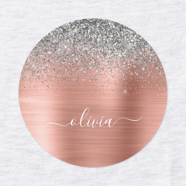 Brushed Metal Rose Gold Silver Glitter Monogram (Design 1)