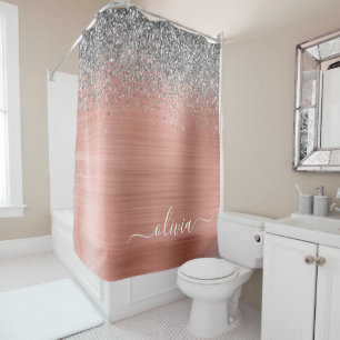 Brushed Metal Rose Gold Silver Glitter Monogram