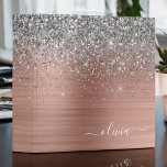 Brushed Metal Rose Gold Silver Glitter Monogram Binder<br><div class="desc">Rose Gold - Blush Pink and Silver Faux Foil Metallic Sparkle Glitter Brushed Metal Monogram Name Binder. This makes the perfect sweet 16 birthday,  wedding,  bridal shower,  anniversary,  baby shower or bachelorette party gift for someone that loves glam luxury and chic styles.</div>