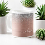 Brushed Metal Rose Gold Silver Glitter Monogram Large Coffee Mug<br><div class="desc">Rose Gold - Blush Pink and Silver Faux Foil Metallic Sparkle Glitter Brushed Metal Monogram Name Espresso Coffee Cup or Mug. This makes the perfect sweet 16 birthday,  wedding,  bridal shower,  anniversary,  baby shower or bachelorette party gift for someone that loves glam luxury and chic styles.</div>