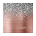 Brushed Metal Rose Gold Silver Glitter Monogram Tile<br><div class="desc">Rose Gold - Blush Pink and Silver Faux Foil Metallic Sparkle Glitter Brushed Metal Monogram Name and Initial Ceramic Tiles. This makes the perfect sweet 16 birthday,  wedding,  bridal shower,  anniversary,  baby shower or bachelorette party gift for someone that loves glam luxury and chic styles.</div>