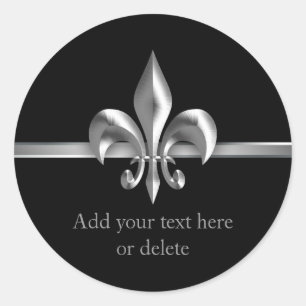 Brushed Metal Style Silver Fleur de Lis Classic Round Sticker