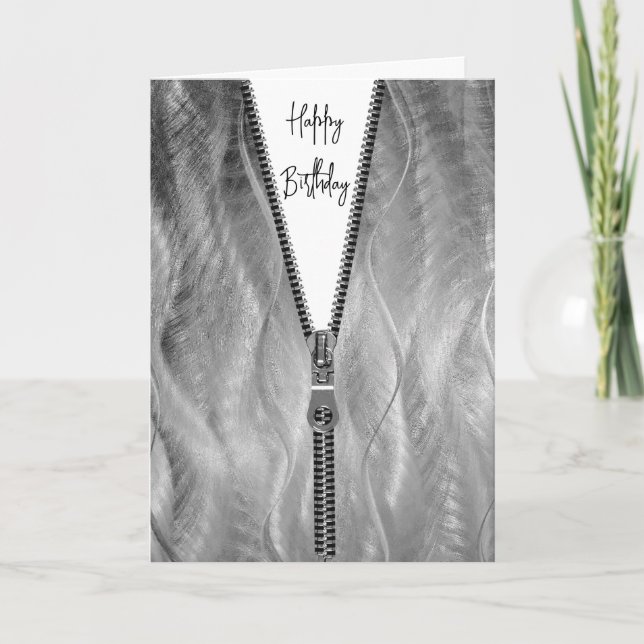Brushed Metal with Zipper for Birthday Card (Front)