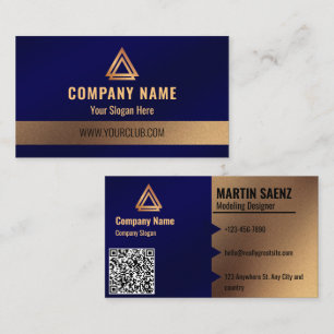 Brushed Metallic Blue Company Logo QR Code  Business Card