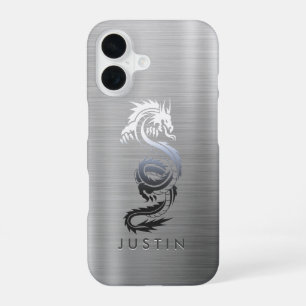 Brushed Metallic Dragon iPhone 16 Case