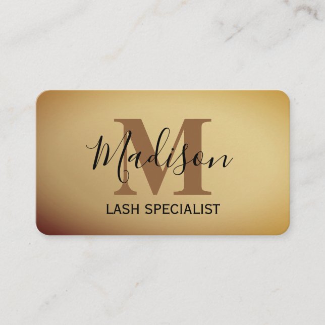 Brushed Metallic Gold Monogram Elegant Script  Business Card (Front)