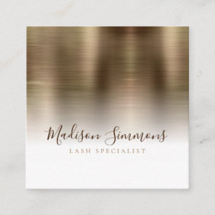 Brushed Metallic Gold Monogram Elegant Script Square Business Card