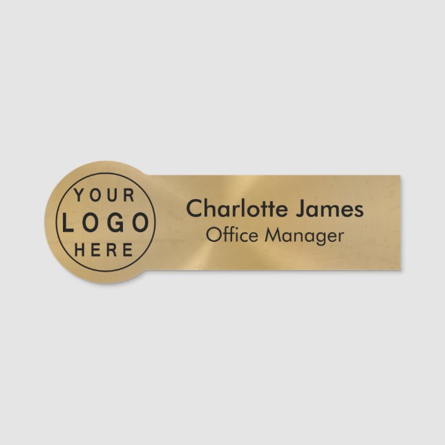 Brushed Metallic Gold Round Logo Radial Name Tag (Front)
