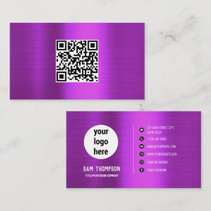 Brushed Metallic Purple QR Code Business Logo Business Card