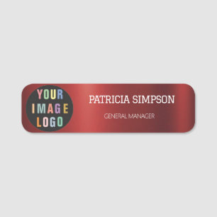 Brushed Metallic Red: Business Logo, Name & Title  Tag