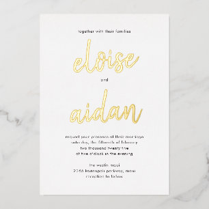 Brushed Names Real Foil Wedding Invitation