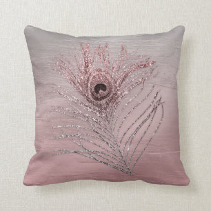 Brushed Ombre with Glitter Peacock Feather1 Throw Pillow