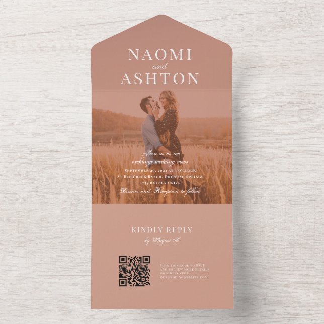 Brushed Overlay Wedding All In One Invitation (Inside)