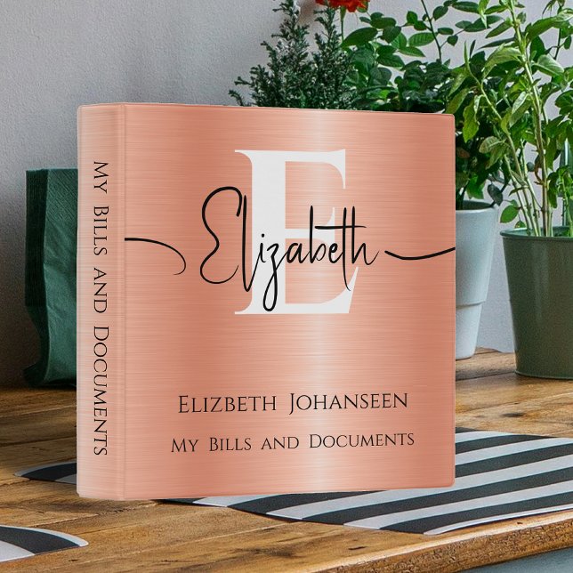 Brushed Peach Metal Elegant Script Name & Monogram Binder (Creator Uploaded)