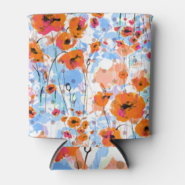 Brushed Poppies: Abstract Floral Texture Can Cooler (Front)