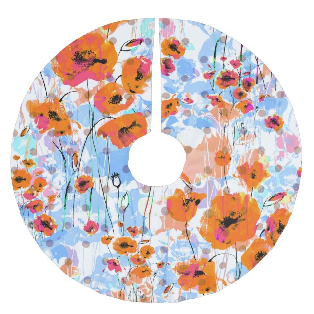 Brushed Poppies: Abstract Floral Texture Polyester Tree Skirt (Front)