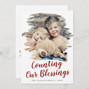Brushed Red Counting Our Blessings Year In Review Holiday Card
