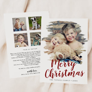 Brushed Red Merry Christmas Year In Review Holiday Card