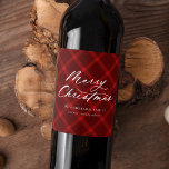 Brushed Red Plaid Merry Christmas Wine Label<br><div class="desc">Elegant and rustic wine labels featuring "Merry Christmas" in white calligraphy script on a painted red plaid background. Personalize the plaid holiday wine labels by adding your name and year. The plaid wine labels are perfect for hostess gifts and holiday parties.</div>