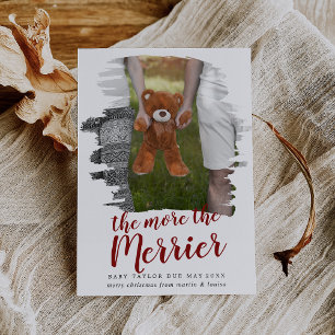 Brushed Red The More The Merrier Pregnancy Photo Holiday Card