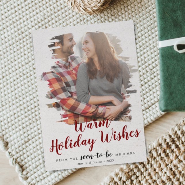 Brushed Red Warm Holiday Wishes Photo Card (Creator Uploaded)