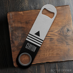 Brushed Silver and Black Manly Design Custom Name Bar Key