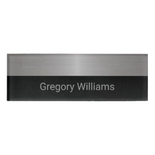 Brushed Silver and Black Metallic Look Employee  Name Tag