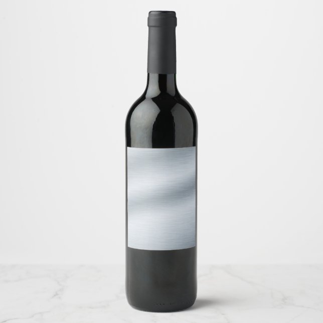 Brushed Silver Elegant Faux Metal Background Wine Label (Front)