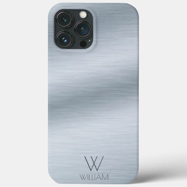 Brushed Silver Look Personalized Monogram Case-Mate iPhone Case (Back)