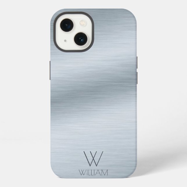 Brushed Silver Look Personalized Monogram iPhone Case (Back)