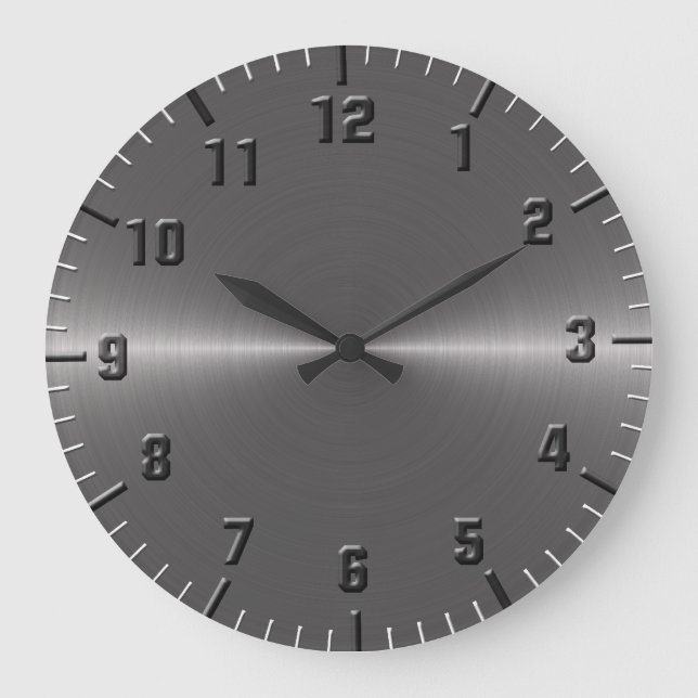 Brushed silver metallic large clock (Front)