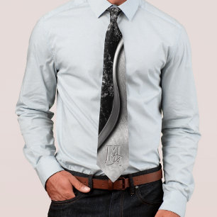 Brushed steel and metallic stone monogrammed  tie