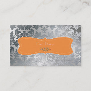 Brushed steel baroque damask business card