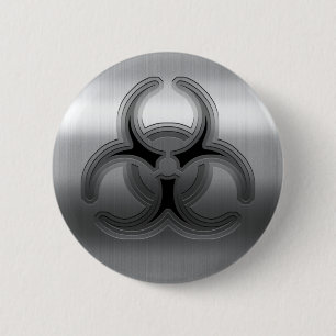 Brushed Steel Biohazard 2 Inch Round Button