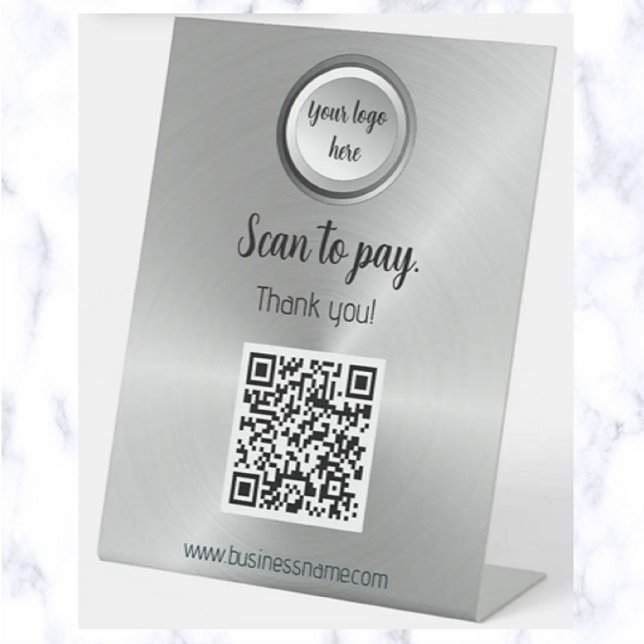 Brushed Steel Contactless QR Code Pay Here Pedestal Sign (Creator Uploaded)