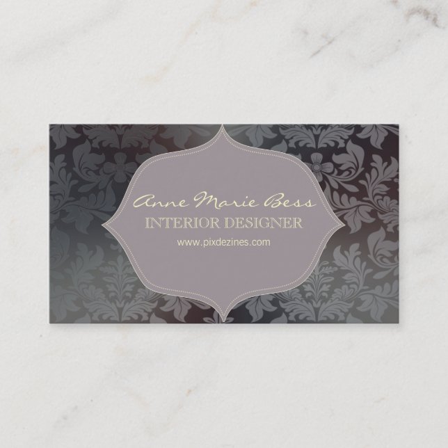 Brushed steel damask, lilac accent business card (Front)