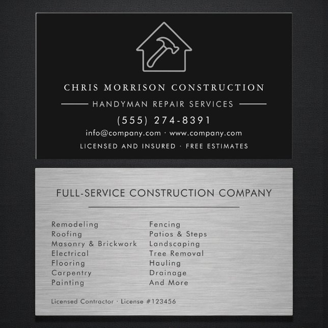 Brushed Steel Industrial Handyman Construction Business Card (Creator Uploaded)