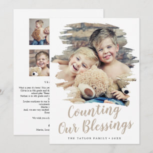 Brushed Tan Counting Our Blessings Year In Review Holiday Card